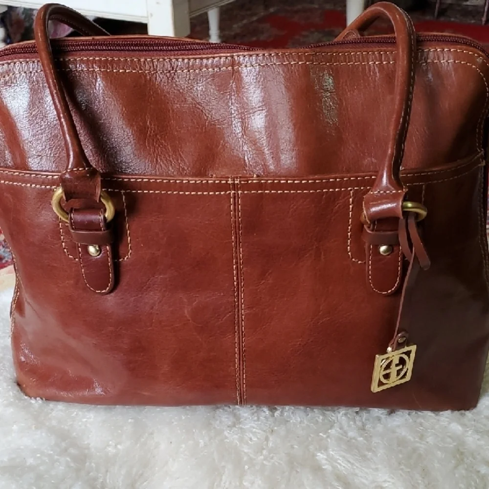 Gianni BERNINI Brown Large  leather Tote Bag Double Zipper